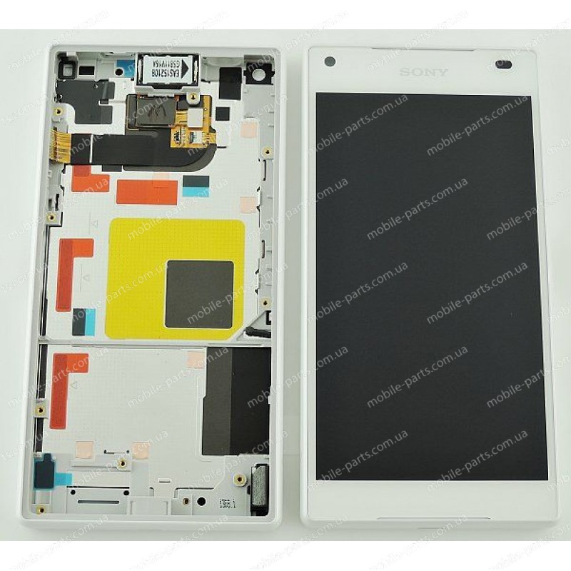 Дисплей в сборе с передней панелью и тачскрином для Sony Xperia Z5 Compact E5823 White оригинал