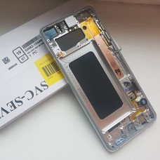 Оригинальный дисплей 6,4" Dynamic AMOLED в сборе с металлической рамкой и сенсором для Samsung SM-G975 Galaxy S10 Plus Prism White (дисплейный черный, грани светлые)