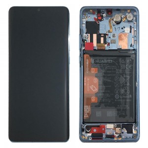 Оригинальный дисплей 6,47" OLED в сборе с металлической рамкой, сенсором, аккумулятором и боковыми клавишами для Huawei P30 Pro (VOG-L29) Breathing Crystal