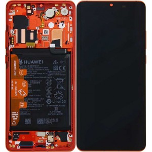 Оригинальный дисплей 6,47" OLED в сборе с металлической рамкой, сенсором, аккумулятором и боковыми клавишами для Huawei P30 Pro (VOG-L29) Amber Sunrise