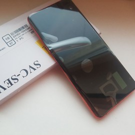 Оригинальный дисплей 6,4" Dynamic AMOLED в сборе с металлической рамкой и сенсором для Samsung SM-G975 Galaxy S10 Plus Cardinal Red (дисплейный черный, грани красные)