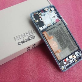 Оригинальный дисплей 6,1" OLED в сборе с металлической рамкой, сенсором и аккумулятором для Huawei P30 (ELE-L29) Aurora Blue оригинал