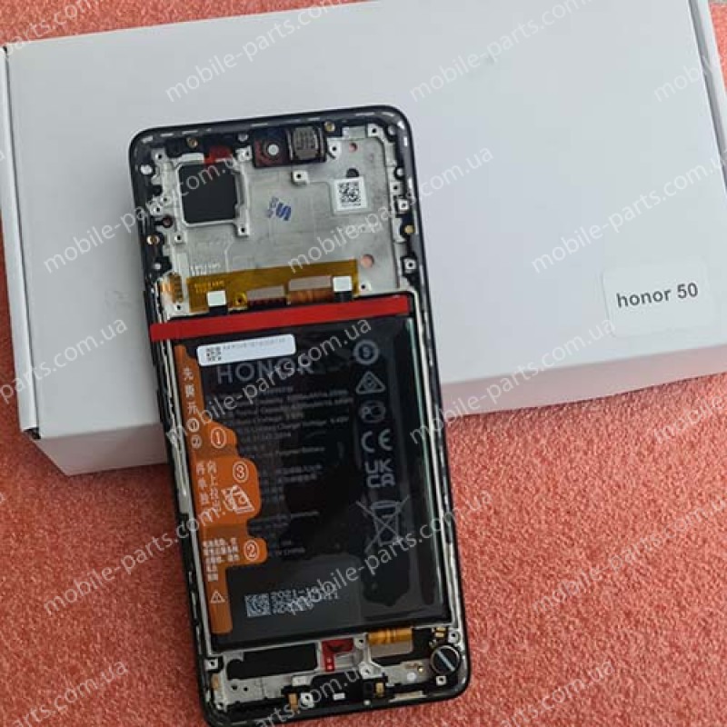   Дисплей 6,57" OLED в зборі з рамкою, сенсором, боковими клавішами і батареєю для Honor 50 (NTH-AN00) Black оригінал