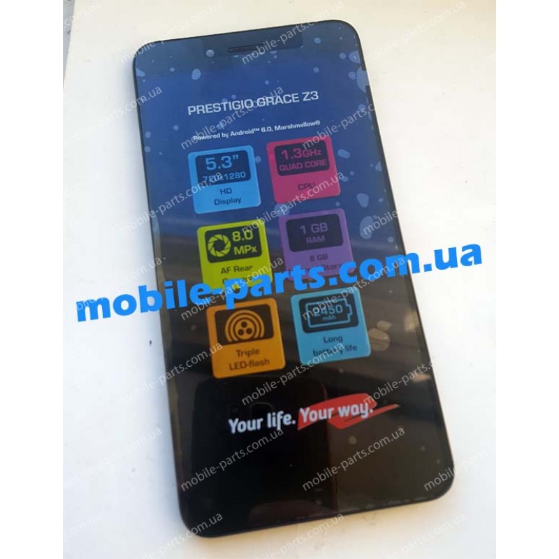 Дисплей в сборе с передней панелью и сенсором для Prestigio MultiPhone 3533 Grace Z3 Black оригинал