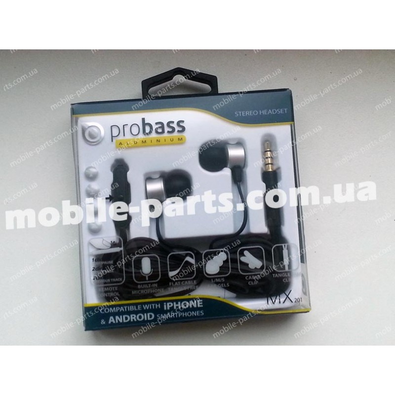 Стерео гарнитура Probass Aluminium MX201 с пультом управления плеером Black