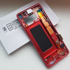 Оригинальный дисплей 6,1" Dynamic AMOLED в сборе с металлической рамкой и сенсором для Samsung SM-G973 Galaxy S10 Cardinal Red (дисплейный черный, грани красные)