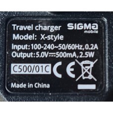 Оригінальний зарядний пристрій Sigma Mobile X-style C500/01C 500мА 2,5В для роз’ємів USB Type-C